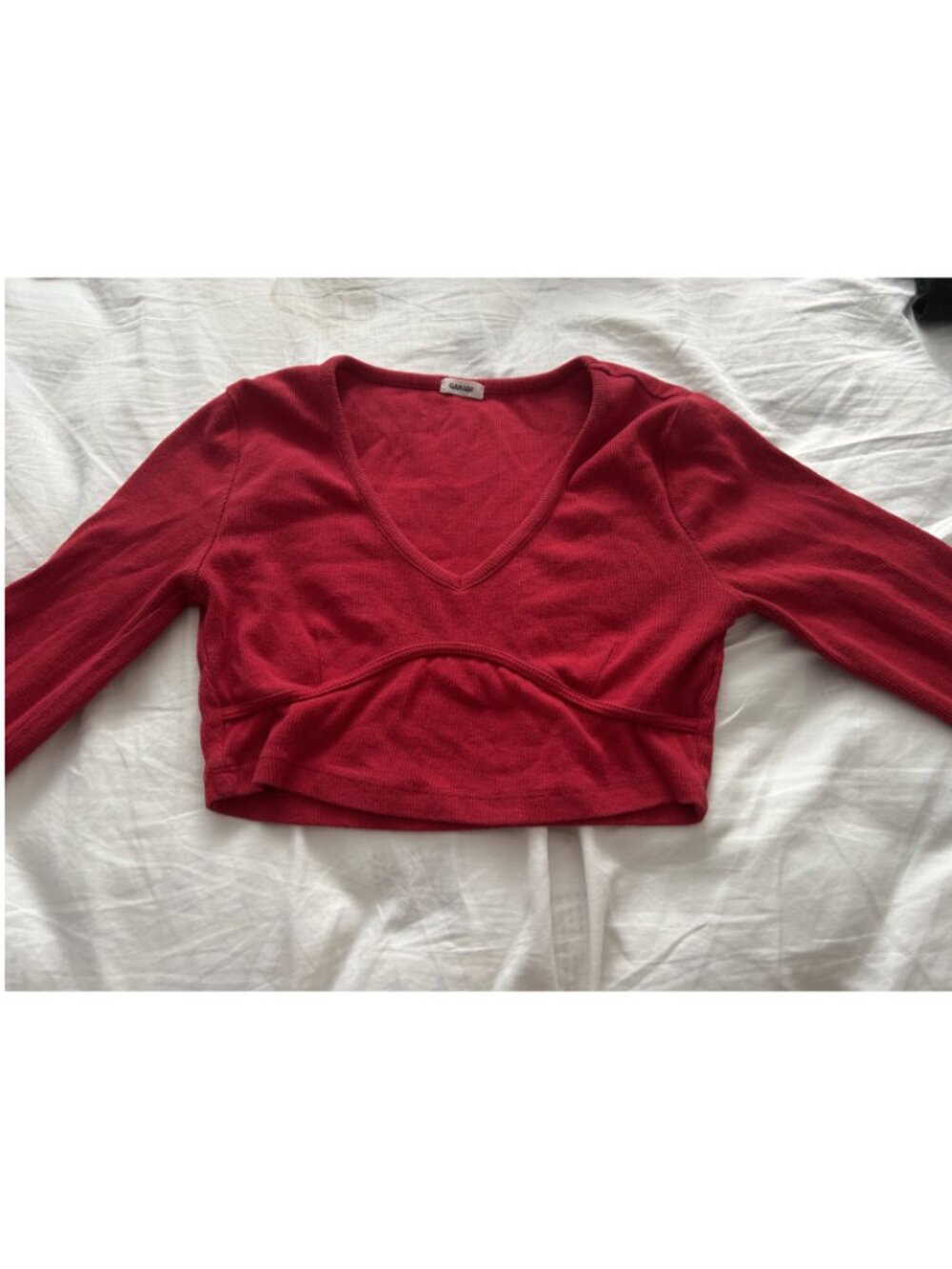 Garage cropped long sleeve, Size: Small, Color: Red